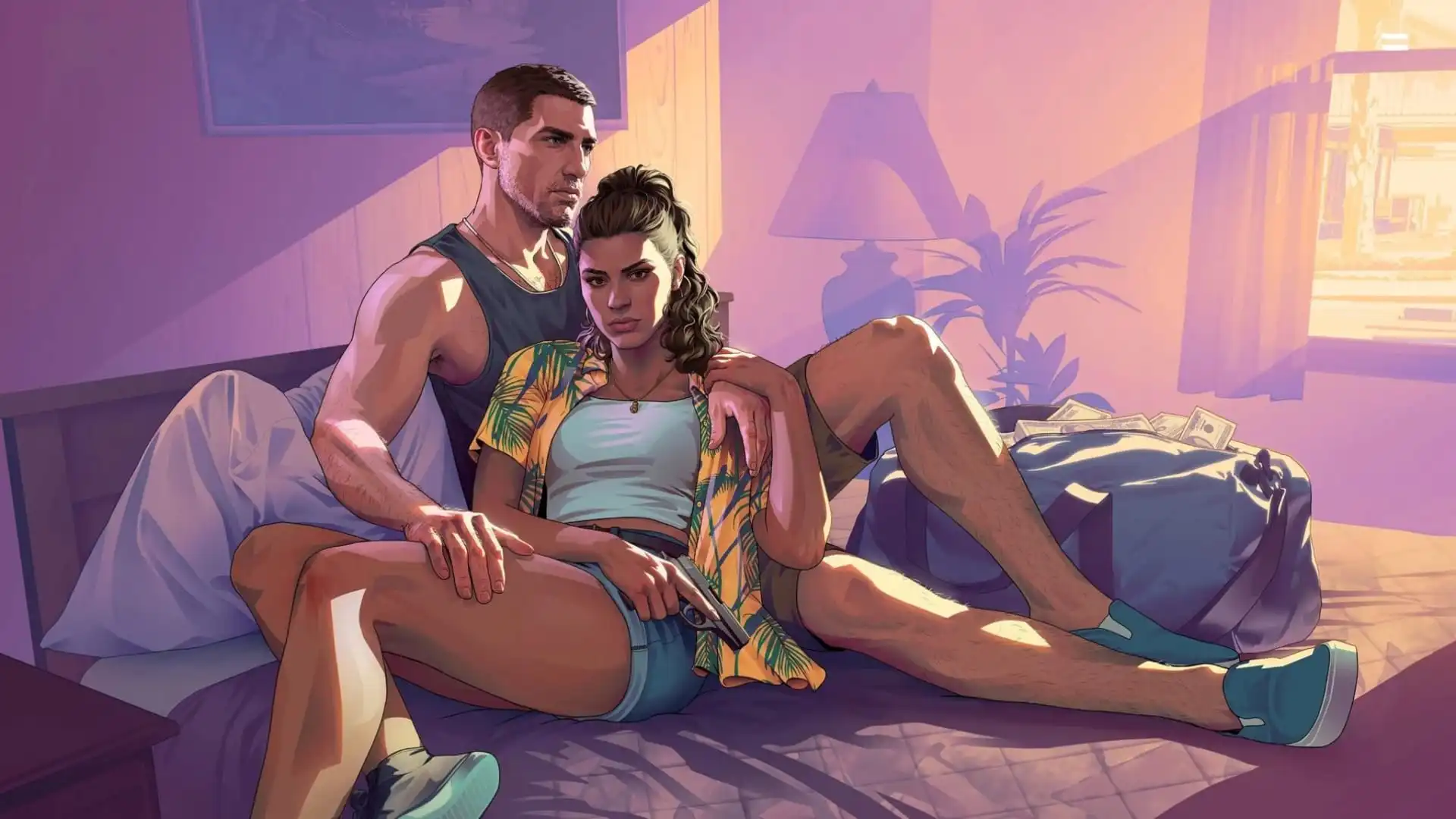Artwork hlavních postav GTA VI - Lucia a Jason